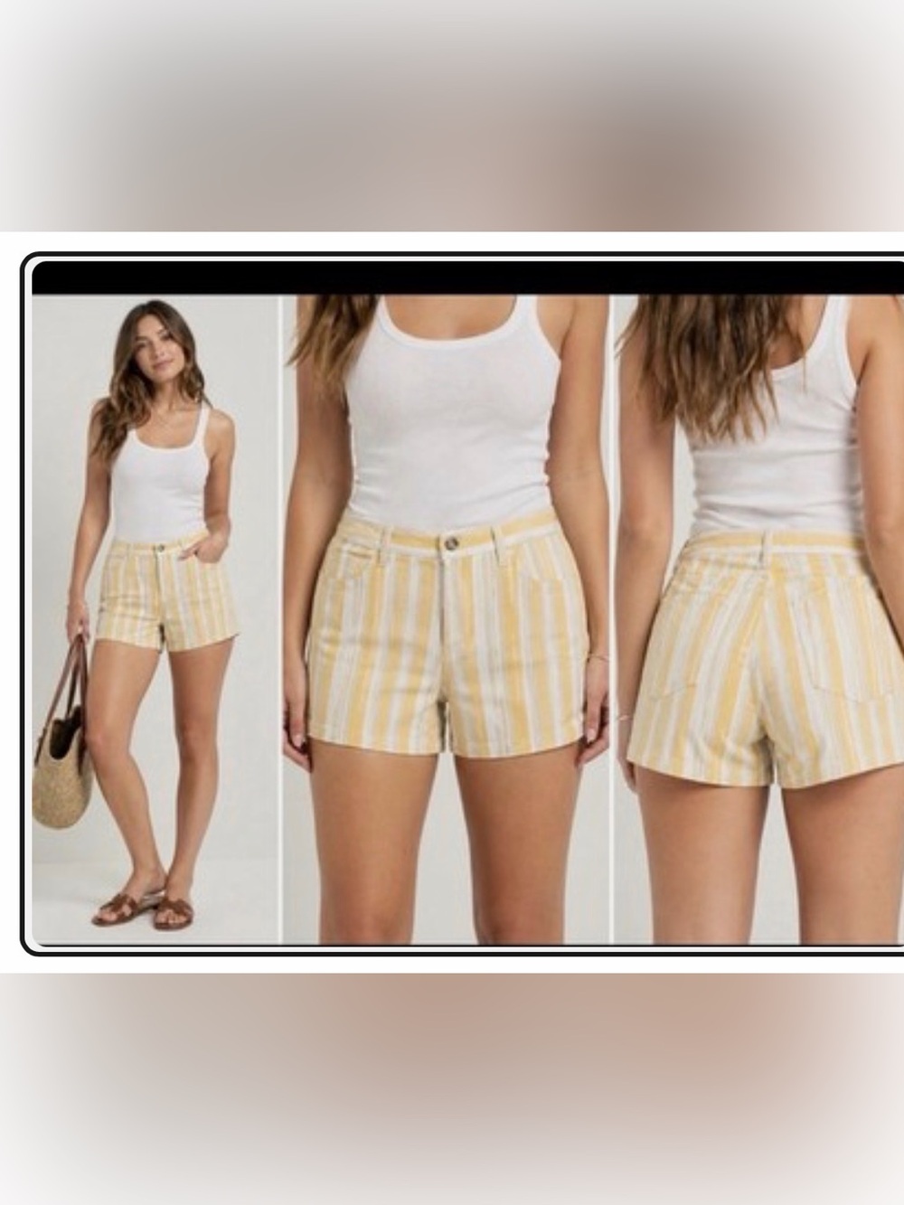Madewell Yellow White Striped High-Rise Jean Shorts